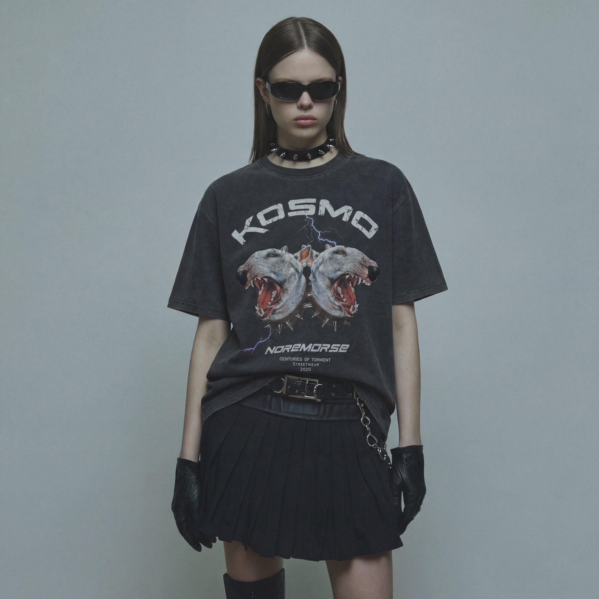 No Remorse - Grey Faded Acid Washed Oversized Vintage Style Graphic Band Tee